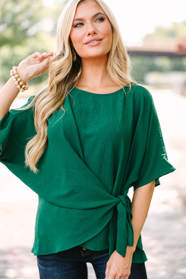 Happy Thoughts Emerald Green Tied Blouse