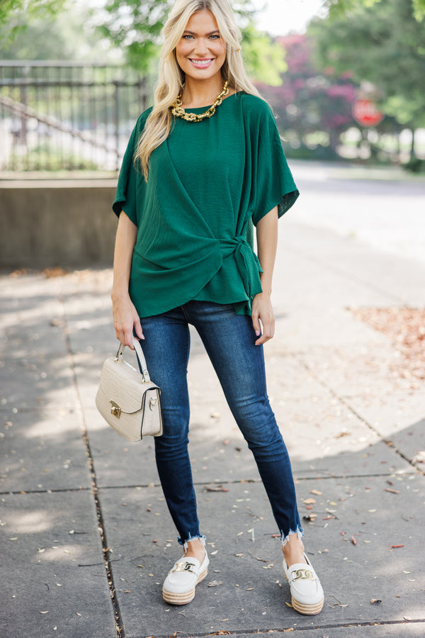 Happy Thoughts Emerald Green Tied Blouse