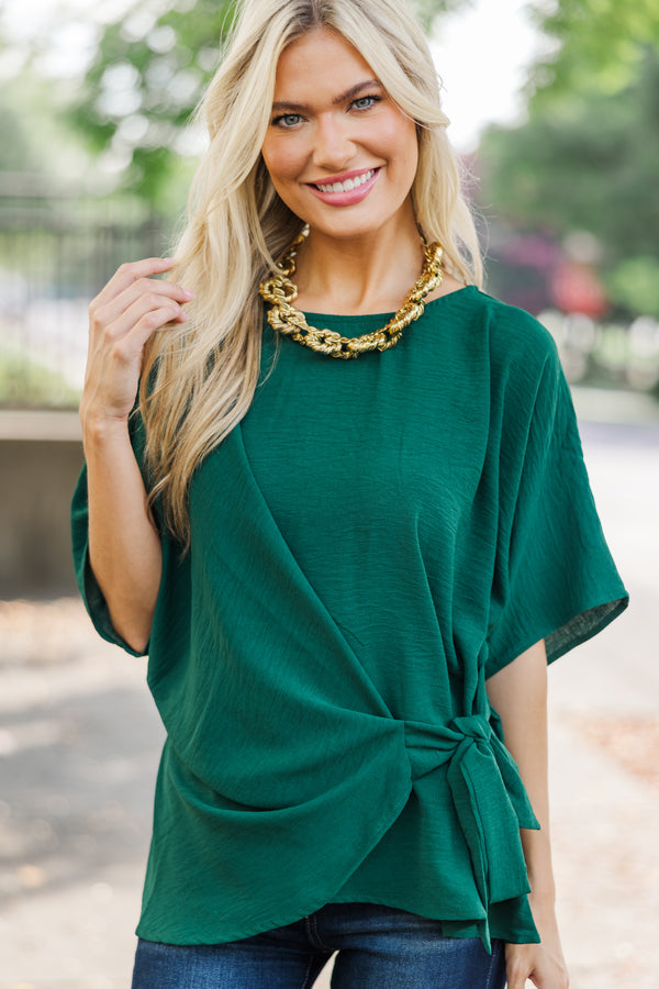 Happy Thoughts Emerald Green Tied Blouse