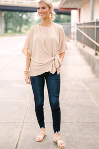 Happy Thoughts Taupe Brown Tied Blouse