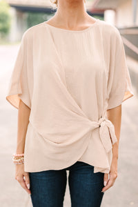 Happy Thoughts Taupe Brown Tied Blouse