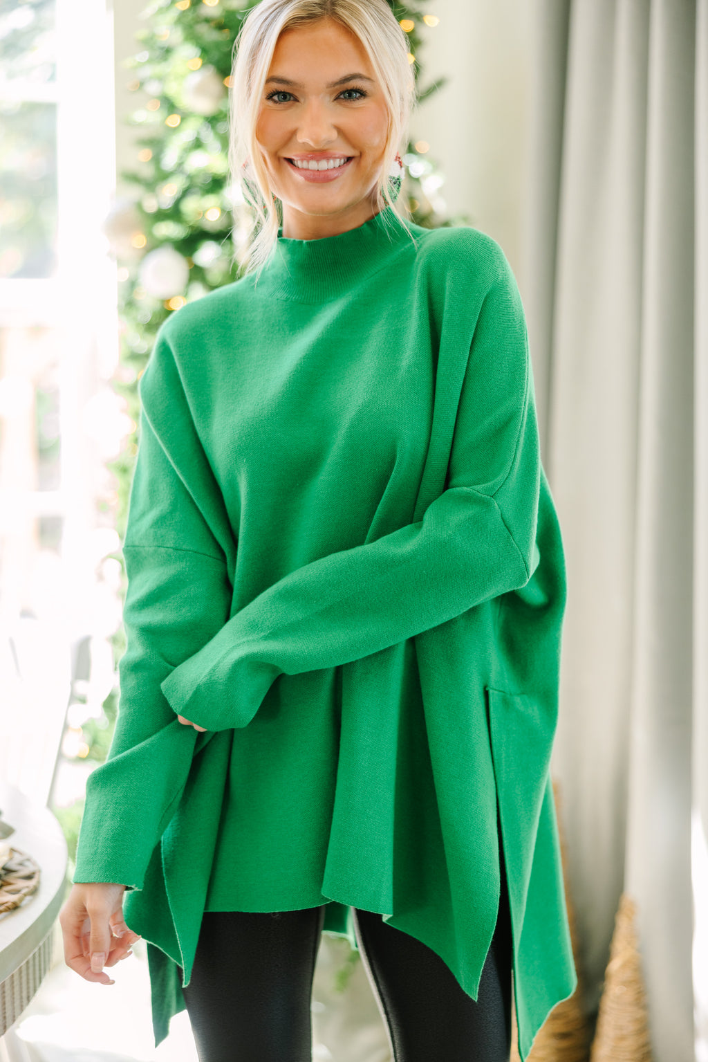 Qleicom Kelly Green Sweatshirts for Women Crewneck Dressy Pullover