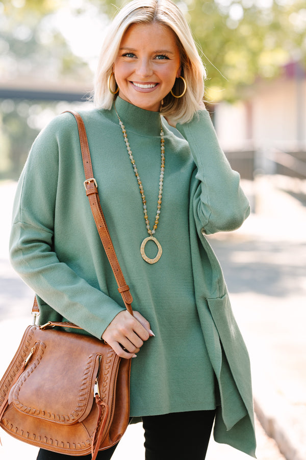 Going With You Olive Green Mock Neck Sweater