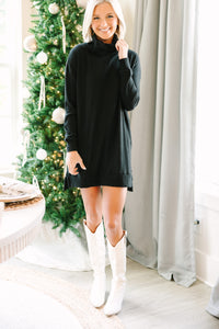 Let's See Black Cowl Neck Sweater Dress