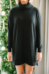 Let's See Black Cowl Neck Sweater Dress