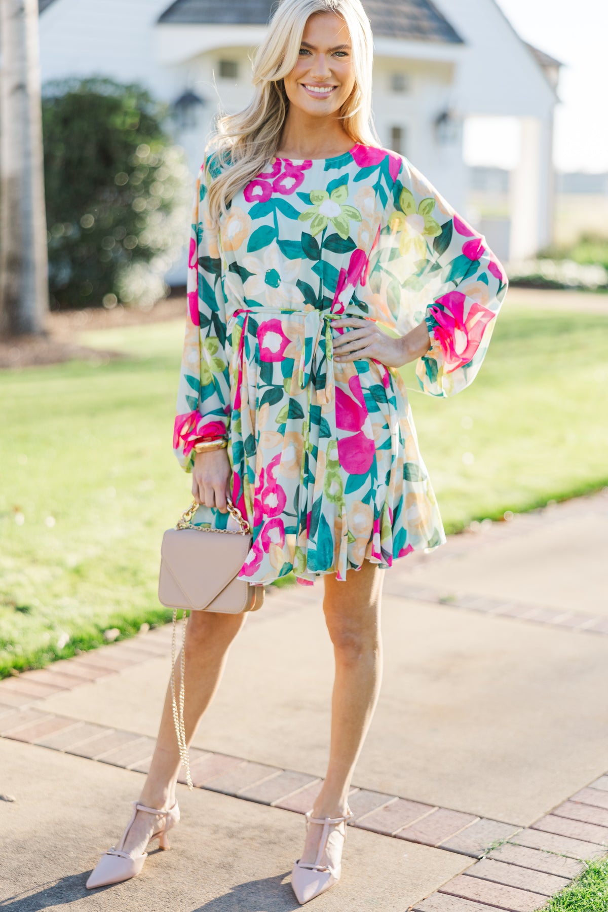 Stay Close Sage Green Floral Dress