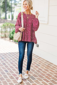 Feeling Blessed Burgundy Red Ditsy Leopard Tunic