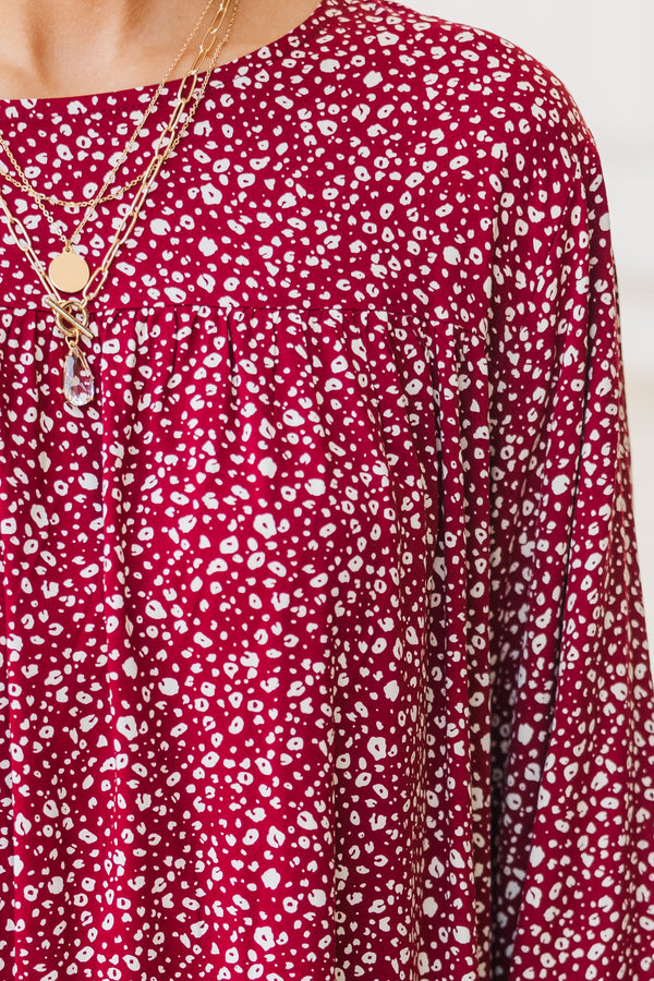 Feeling Blessed Burgundy Red Ditsy Leopard Tunic