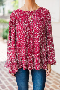 Feeling Blessed Burgundy Red Ditsy Leopard Tunic