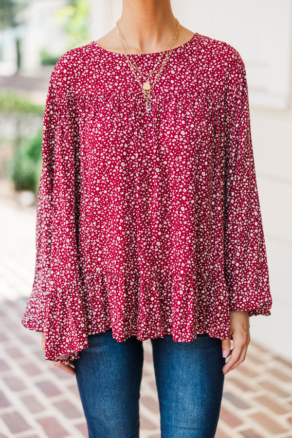 Feeling Blessed Burgundy Red Ditsy Leopard Tunic