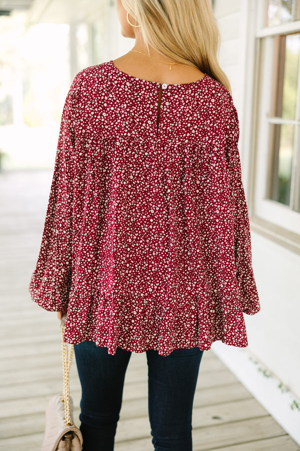 Feeling Blessed Burgundy Red Ditsy Leopard Tunic