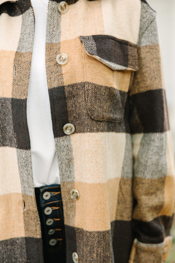 Good With It Camel Brown Plaid Shacket