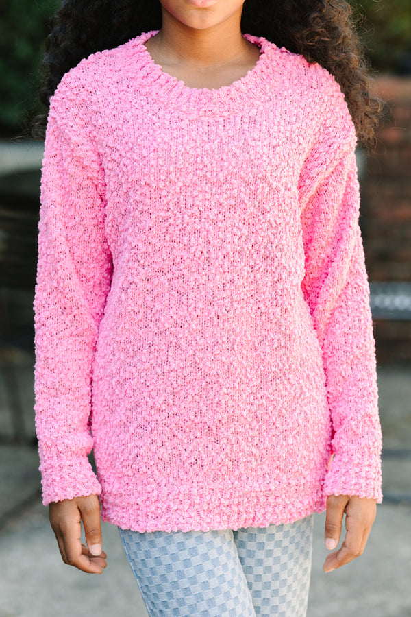 Girls: See You There Candy Pink Popcorn Knit Pullover Sweater