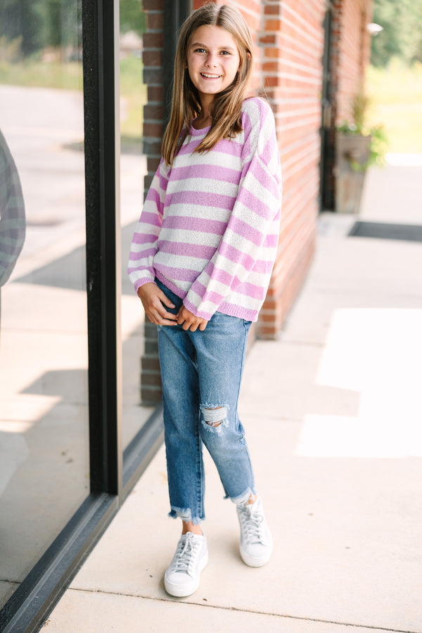 Girls: Always On My Mind Pink Striped Sweater