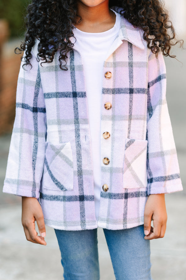 Girls: In Full Support Purple Plaid Shacket