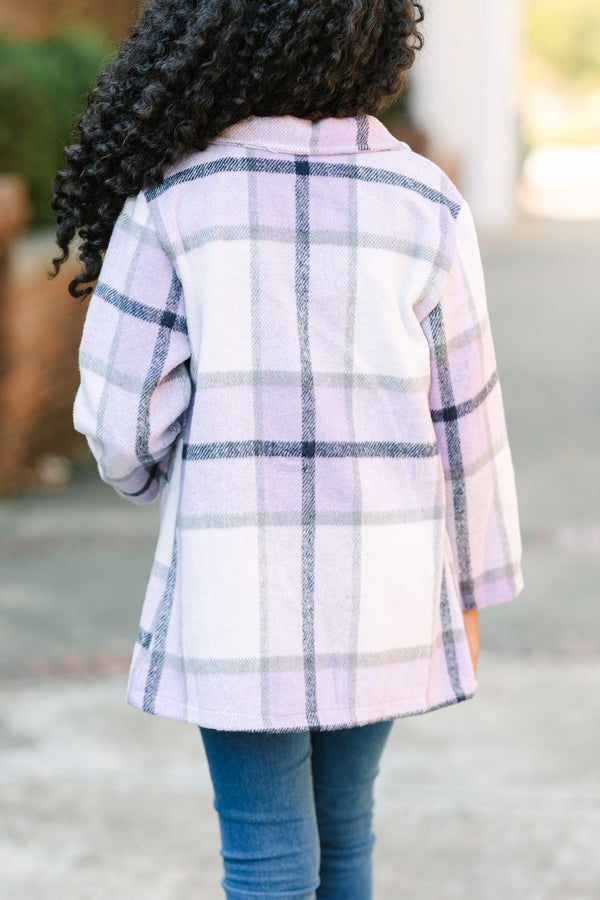 Girls: In Full Support Purple Plaid Shacket