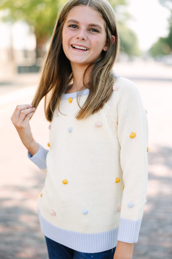 Girls: Multicolor Pom Pom Sweater Top