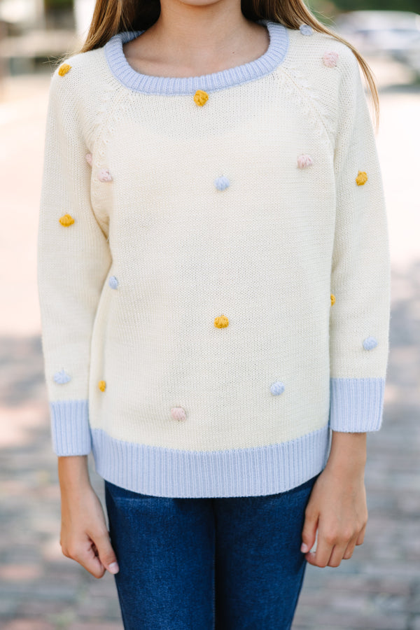Girls: On The Way Multicolor Pom Pom Sweater Top