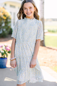 Girls: Sweet Moments Blue Ditsy Floral Tiered Midi Dress