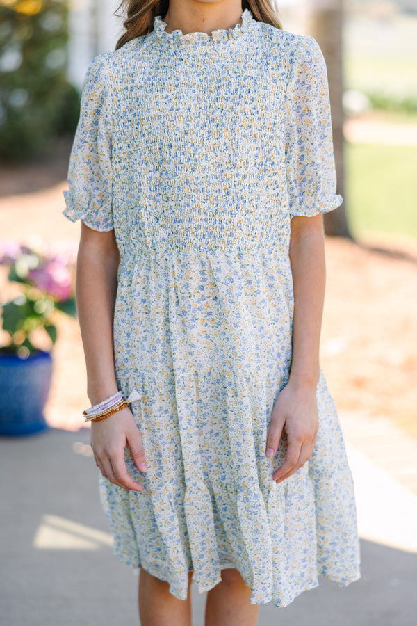 Girls: Sweet Moments Blue Ditsy Floral Tiered Midi Dress