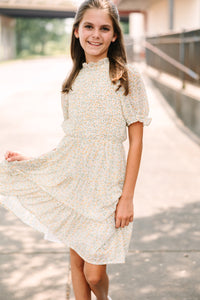 Girls: Sweet Moments Yellow Ditsy Floral Tiered Midi Dress