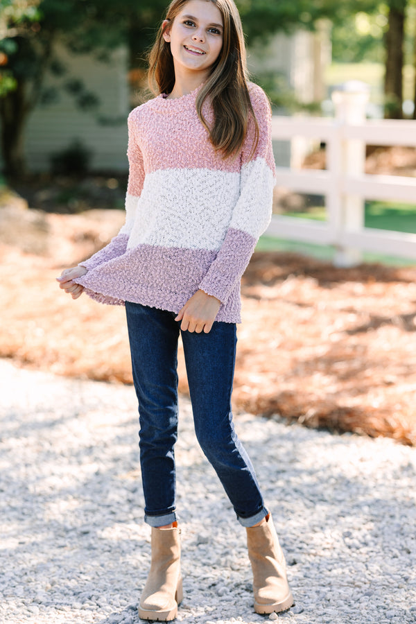 Girls: Find Your Love Pink Colorblock Popcorn Knit Sweater