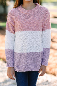 Girls: Find Your Love Pink Colorblock Popcorn Knit Sweater