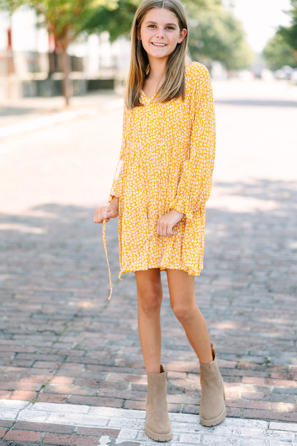 Girls Let's Get Going Yellow Ditsy Floral Dress