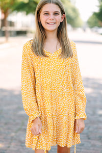 Girls Let's Get Going Yellow Ditsy Floral Dress