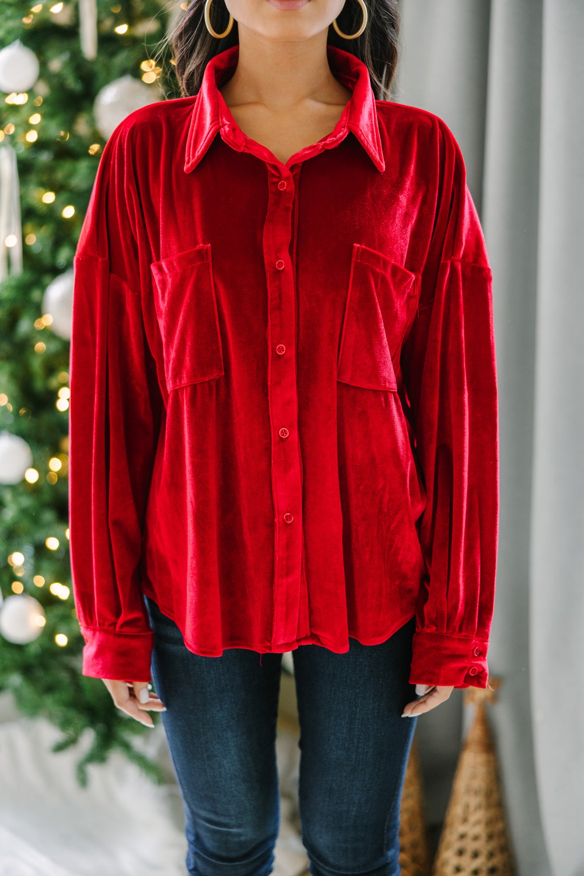 Looking At You Red Velvet Blouse Shop the Mint