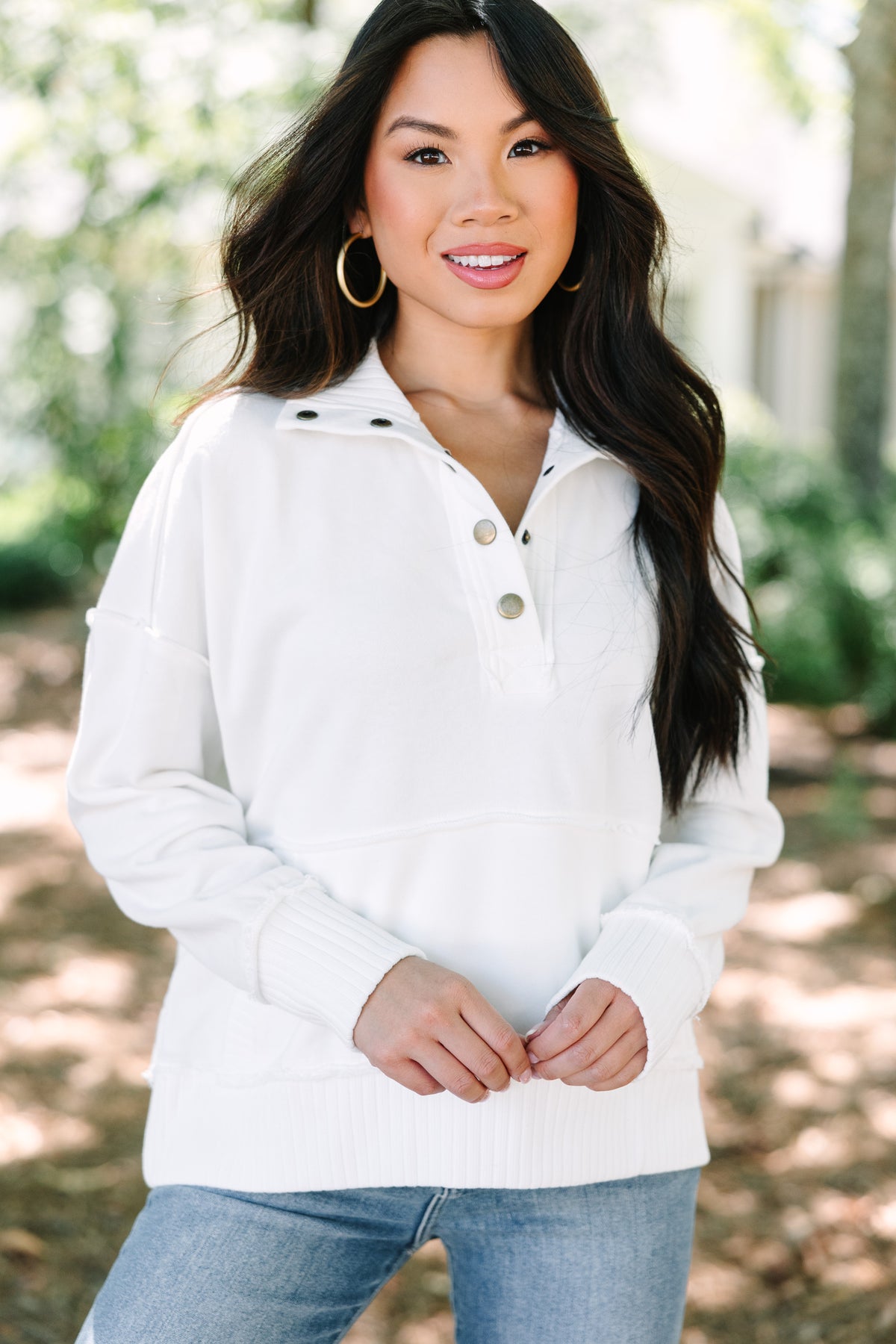 On The Move White Partial Button Down Pullover – Shop the Mint
