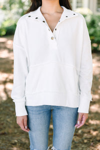 On The Move Ivory White Partial Button Down Pullover
