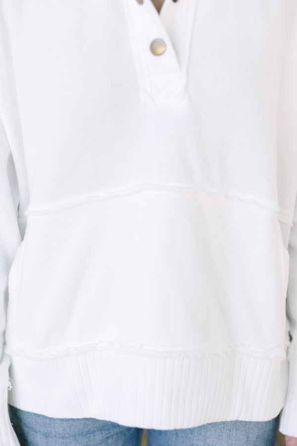 On The Move Ivory White Partial Button Down Pullover