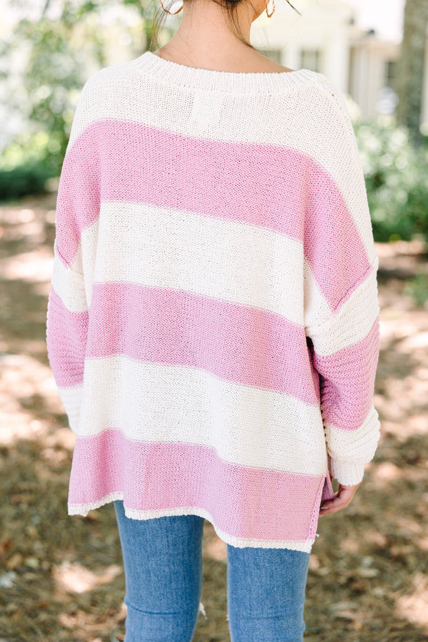 Best Day Ever Mauve Pink Striped Sweater