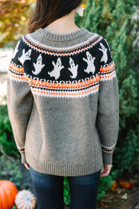 Hallows' Eve Taupe Brown Halloween Sweater