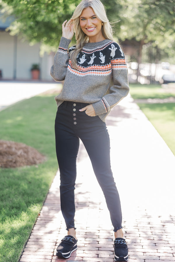 Hallows' Eve Taupe Brown Halloween Sweater