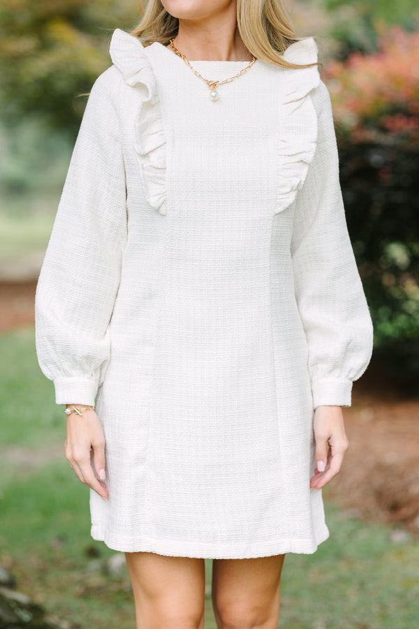 You're The One Ivory White Tweed Dress