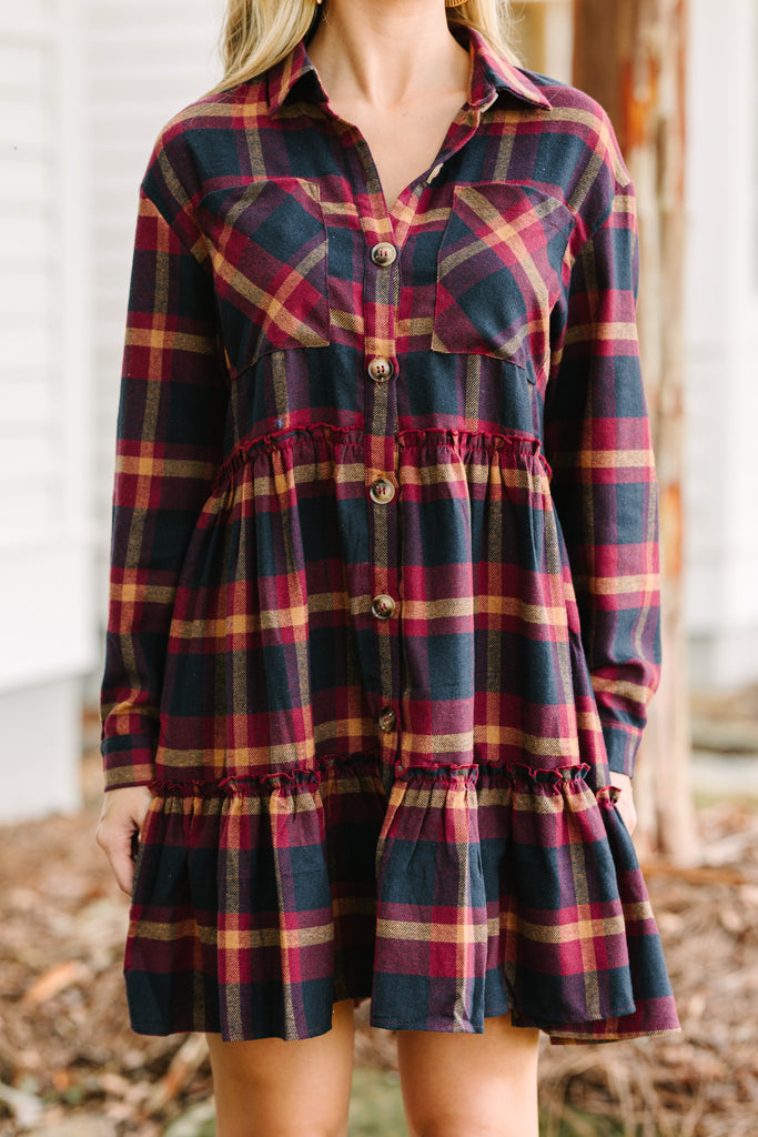 Find You Well Burgundy Red Plaid Dress – Shop the Mint