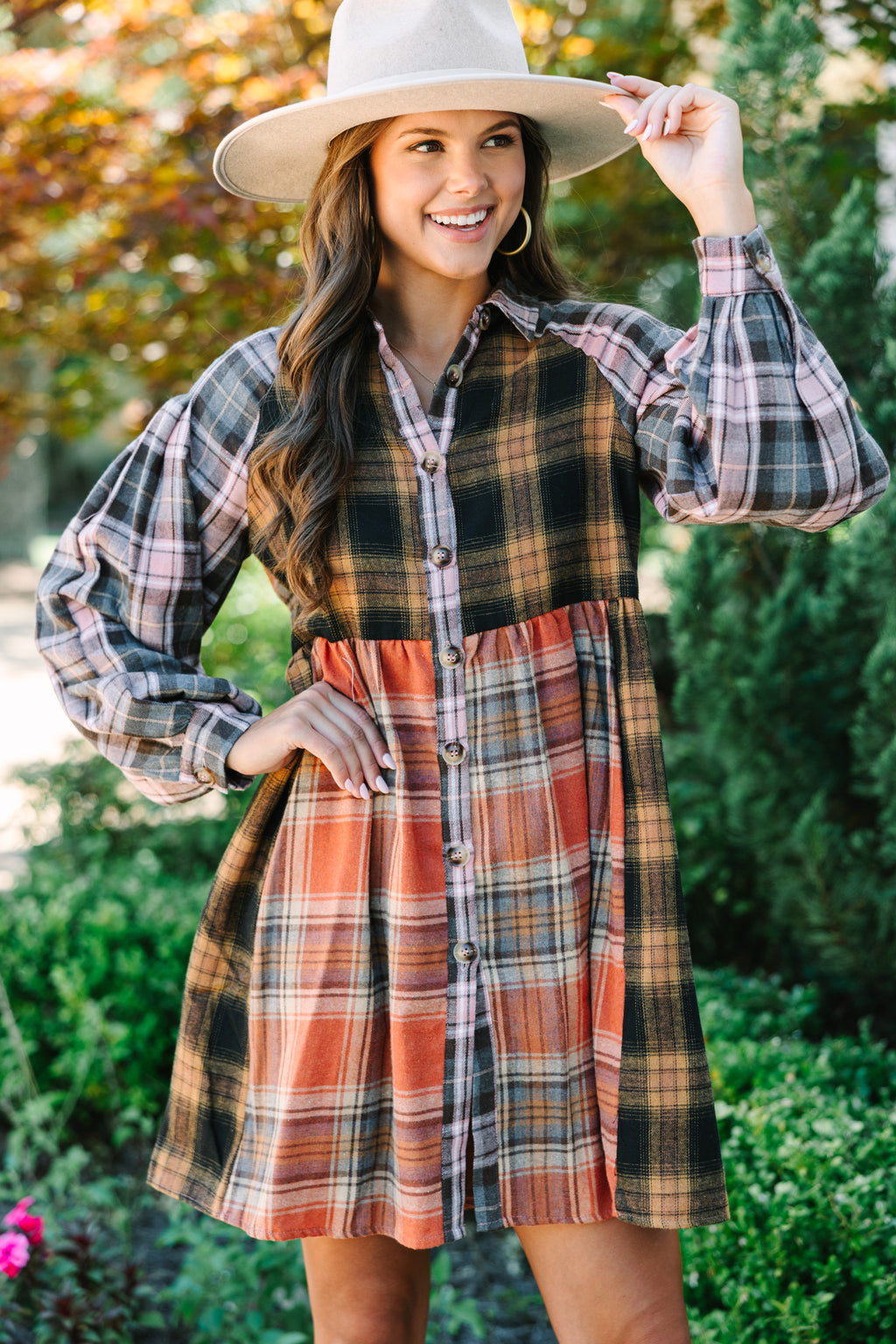 fall plaid dress All That You Love Brown Dress, Small - The Mint Julep Boutique Midweight slipover style has a high Novella Dress in Red Plaid