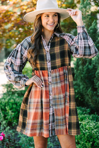 burnt orange plaid dress Burnt Orange Checkered Dress