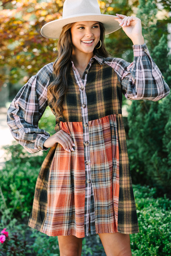Turn You Around Orange Plaid Dress Shop the Mint Turn You Around Orange Plaid Dress Shop the Mint