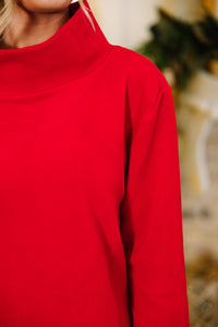 Seal The Deal Red Mock Neck Sweater