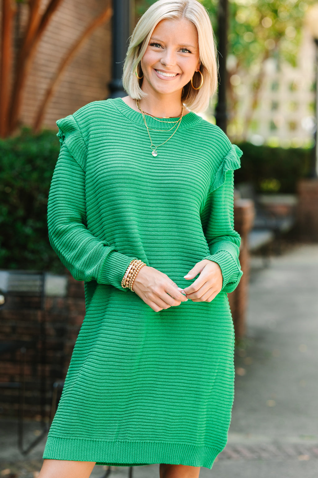 green knit sweater dress Wild About You Emerald Ribbed – Shop the Mint Dress Shirt Size:17.5/36-37 Halter Neck Earrings On 60 Atelier Great for any cup