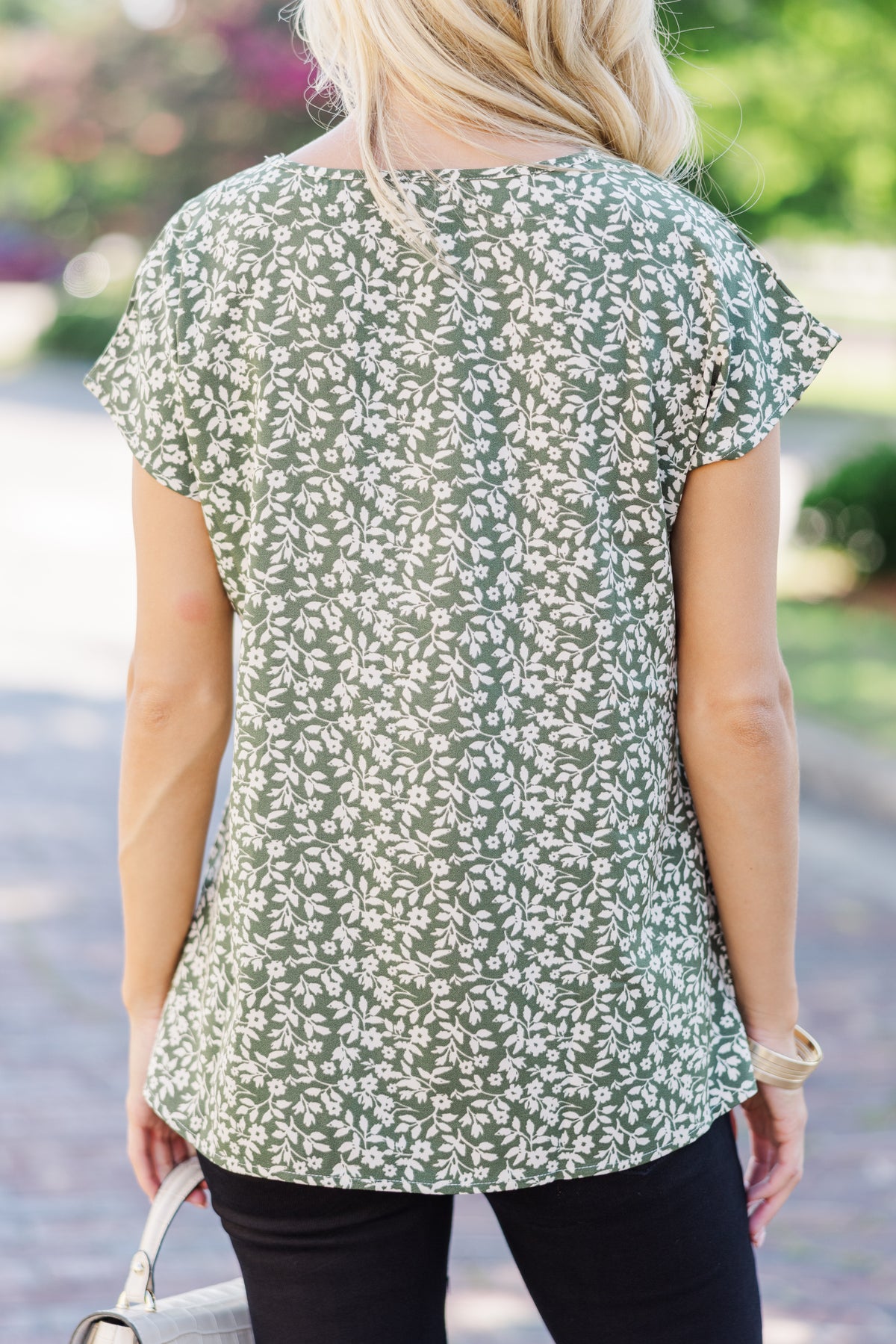Olive Green Floral Wrap Top With Flared Palazzo