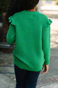 Girls: Wild About You Emerald Green Ribbed Sweater