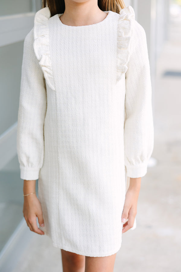 Girls: You're The One Ivory White Tweed Dress
