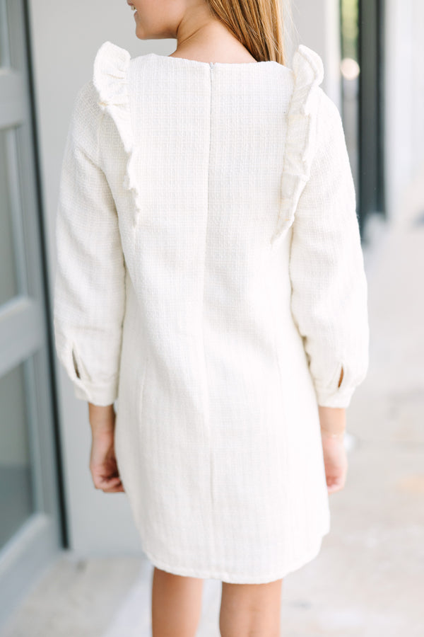 Girls: You're The One Ivory White Tweed Dress
