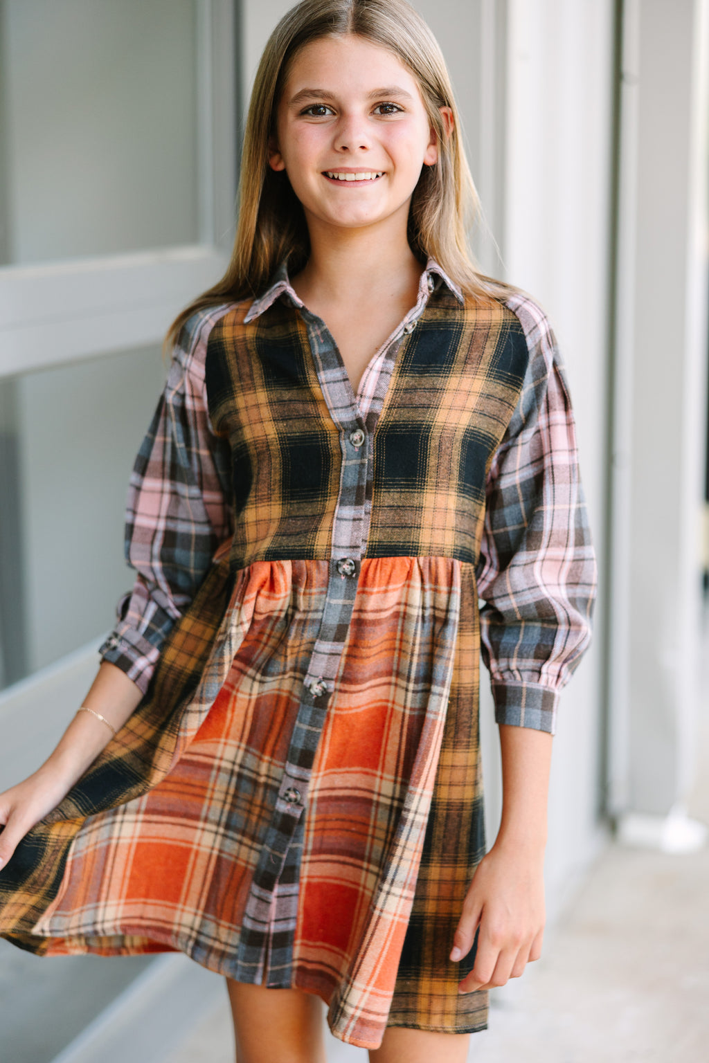 Girls: Turn You Around Orange Plaid Dress Girls: Turn You Around Orange Plaid Dress