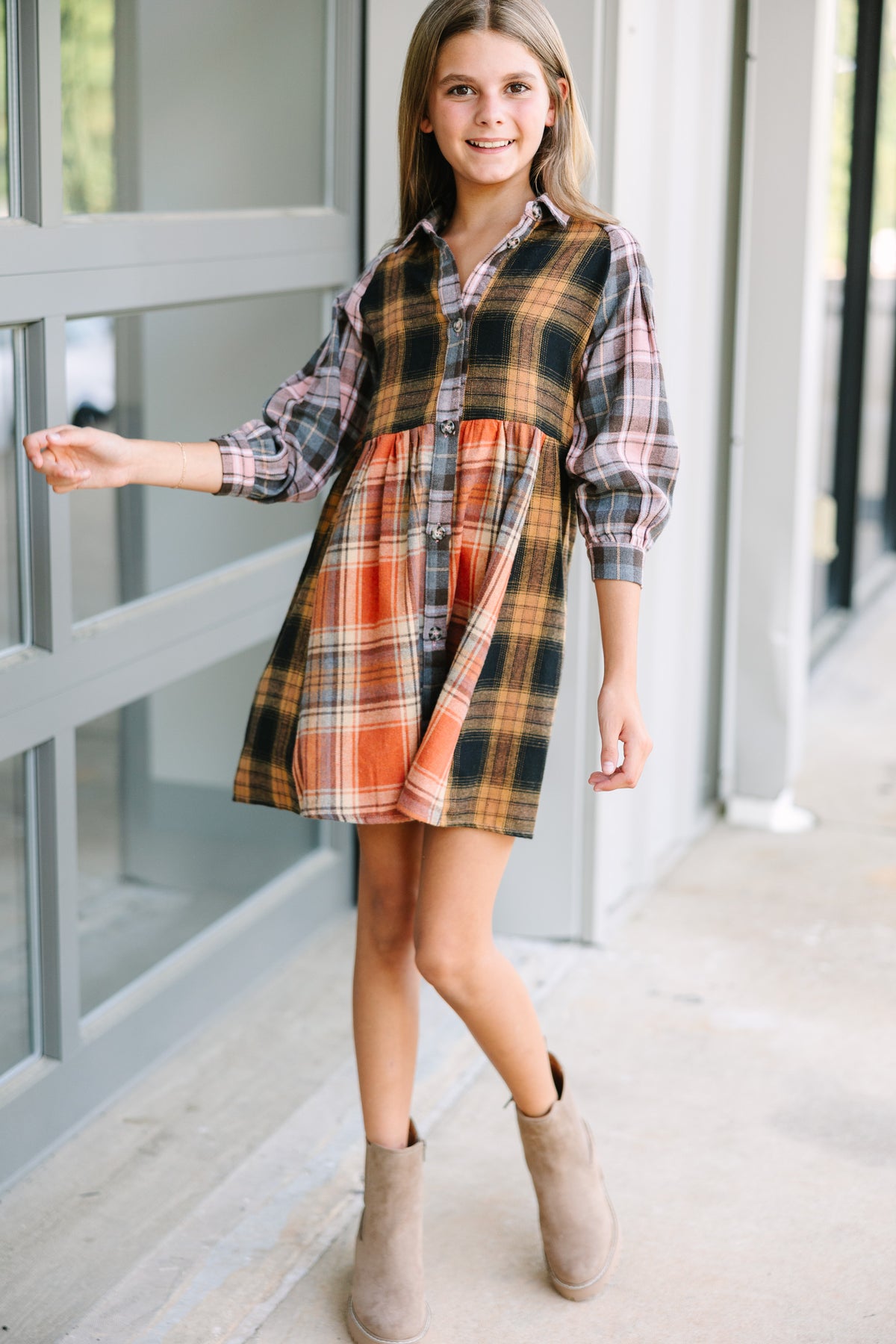 orange plaid mini dress Girls: Turn You Around Orange Plaid Dress – Shop the Mint