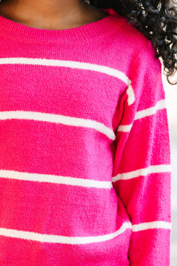 Girls: Have Your Fun Pink Striped Sweater